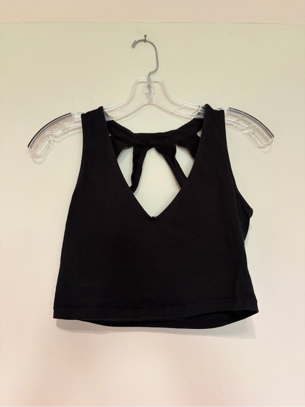 Charlotte Russe Black V-Neck Cropped Tank with Strappy Back